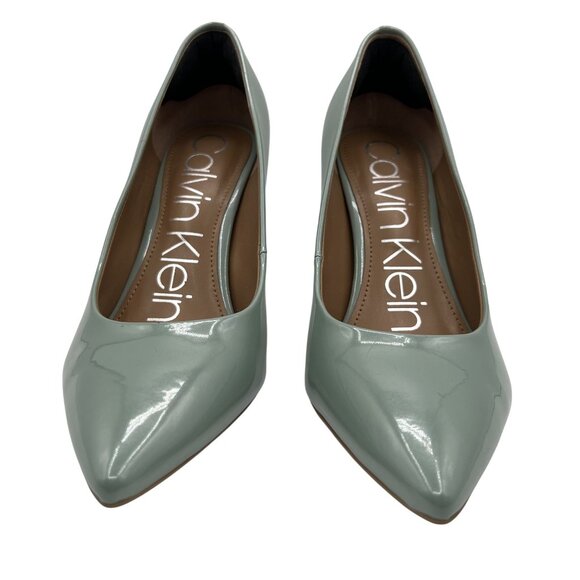 Calvin Klein Gayle Womens 7 Patent Leather Aqua Pointed Toe Dress Pump Timeless - Picture 7 of 16
